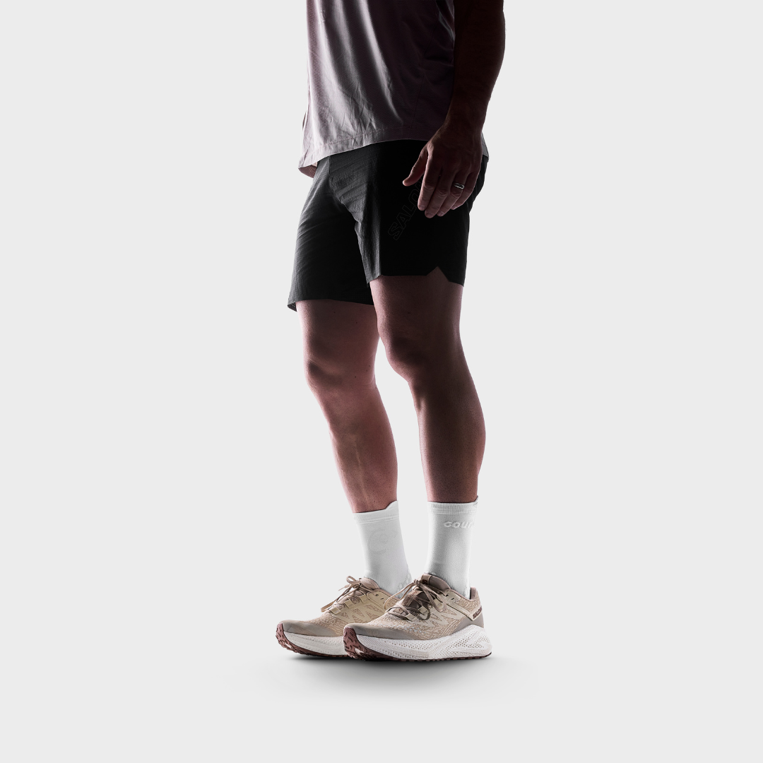 courier white HiFi socks on runner